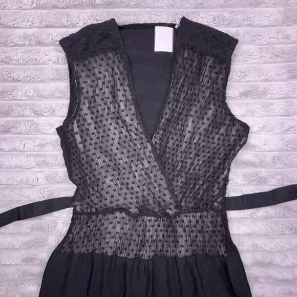 Sandro Paris Women's Small Black Swiss Dot Tiered Ruffle Dress Coquette Luxury - Picture 9 of 15